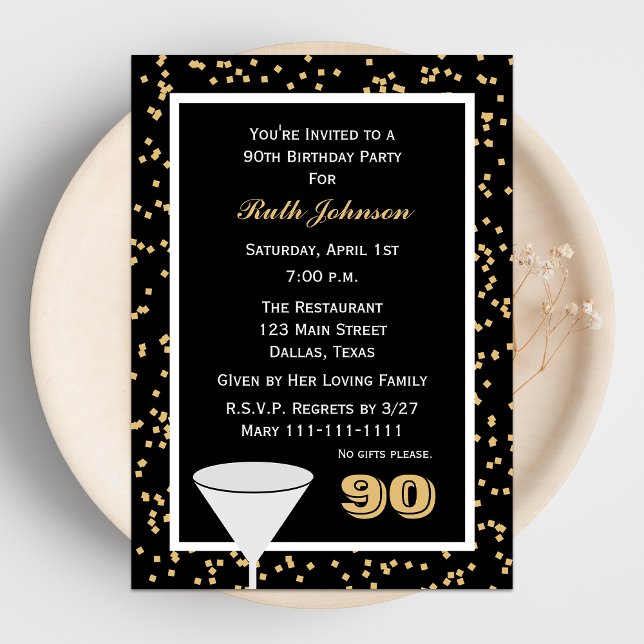 90th Birthday Party Invitation 90 and Confetti (Creator Uploaded)