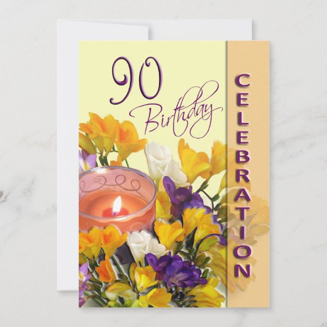 90th Birthday Party Invitation - Freesias candle (Front)