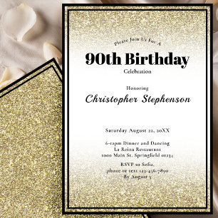 90th Birthday Party Invitation in Black and Gold