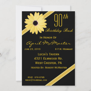 90th Birthday Party Invitation in Black & Gold