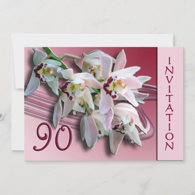 90th Birthday Party Invitation - Orchids (Front)