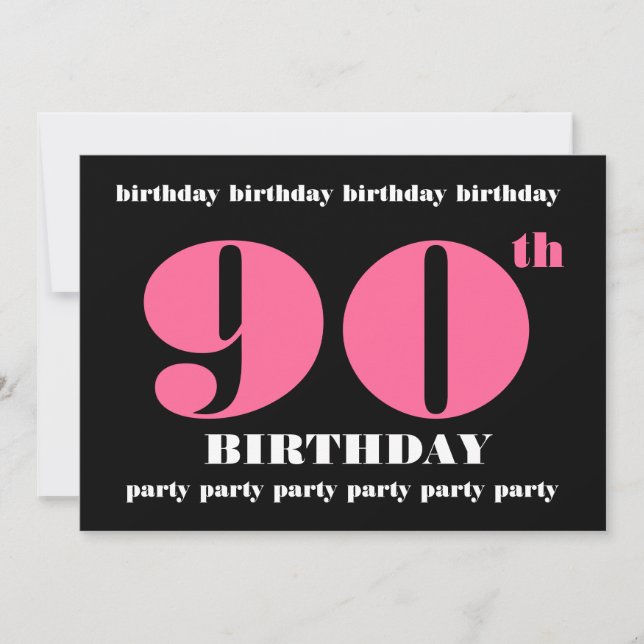 90th Birthday Party Invitation Template Pink Black (Front)