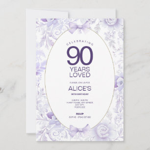 90th Birthday Party Invite, Modern Floral Purple Invitation