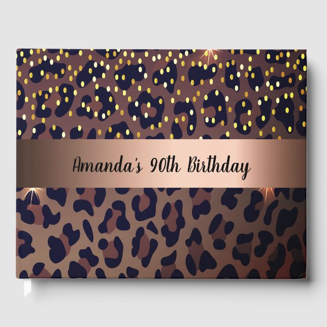 90th Birthday Party leopard print Guest Book (Front)