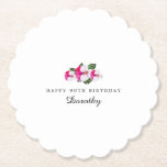 90th Birthday Party Magenta Pink White Custom Paper Coaster<br><div class="desc">Pretty magenta pink and white pansies create a joyful colour palette for this special birthday party. Two lines of text let you personalise your party supplies.</div>