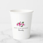 90th Birthday Party Magenta Pink White Custom Paper Cups<br><div class="desc">Pretty magenta pink and white pansies create a joyful colour palette for this special birthday party. Two lines of text let you personalise your party supplies.</div>