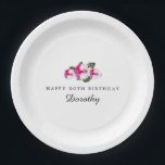 90th Birthday Party Magenta Pink White Custom Paper Plate<br><div class="desc">Pretty magenta pink and white pansies create a joyful colour palette for this special birthday party. Two lines of text let you personalise your party supplies.</div>