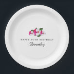 90th Birthday Party Magenta Pink White Custom Paper Plate<br><div class="desc">Pretty magenta pink and white pansies create a joyful colour palette for this special birthday party. Two lines of text let you personalise your party supplies.</div>