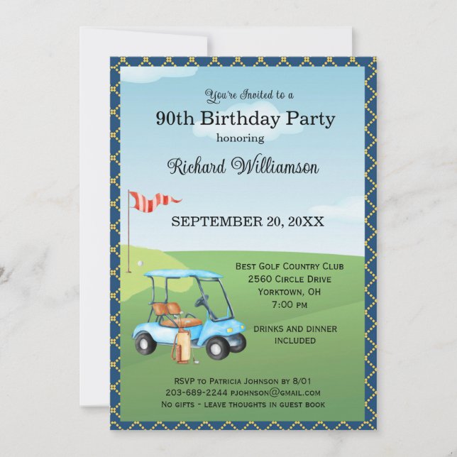 90th Birthday Party Men's Golf Theme Party   Invitation (Front)