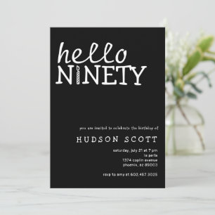 90th Birthday Party Mens Hello Ninety Black Invitation