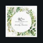 90th Birthday Party Modern Green Botanical Napkin<br><div class="desc">Honor a special person with this elegant personalized Birthday party napkin. A variety of leaves and vines creates a round botanical frame.</div>