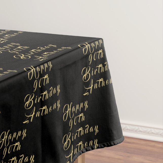 90th Birthday Party Name Black Modern Pattern Tablecloth (In Situ)