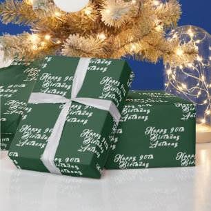 90th Birthday Party Name Green Modern Pattern Wrapping Paper