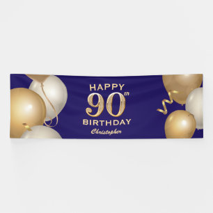 90th Birthday Party Navy Blue and Gold Balloons Banner