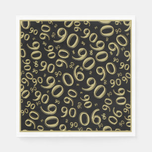 90th Birthday Party Number Pattern Black/Gold Napkin