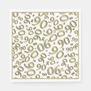 90th Birthday Party Number Pattern Gold/White Napkin