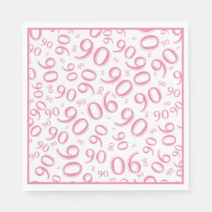 90th Birthday Party Number Pattern Pink and White Napkin