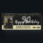 90th Birthday Party One Photo with Confetti Banner<br><div class="desc">Congratulations on this huge milestone in your life! This banner has a fun confetti top boarder with custom dates and name option. 90th birthday party banner can be changed to other dates if needed. black</div>