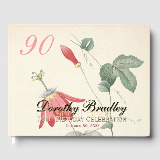 90th Birthday Party Passiflora Custom Guest Book (Front)