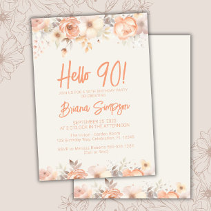 90th Birthday Party Peach Beige Ivory Floral Invitation