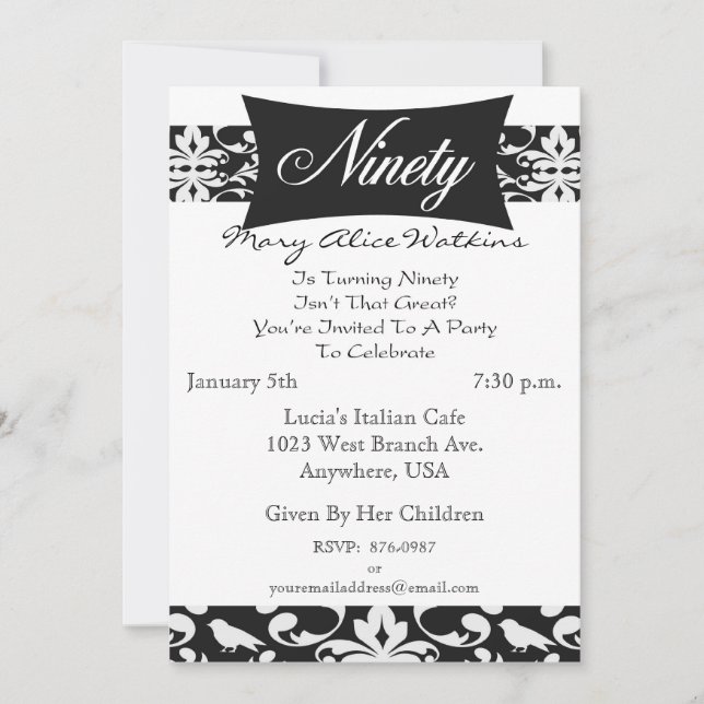 90th Birthday Party Personalised Invitation (Front)