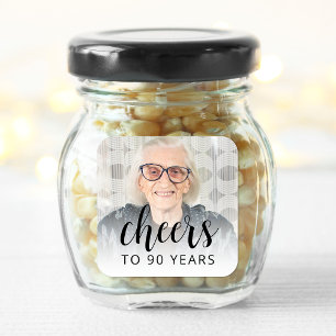 90th Birthday Party Photo Black Script Cheers Square Sticker