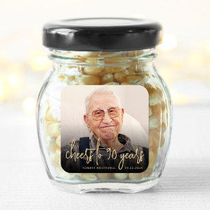 90th Birthday Party Photo Cheers Gold Script Square Sticker