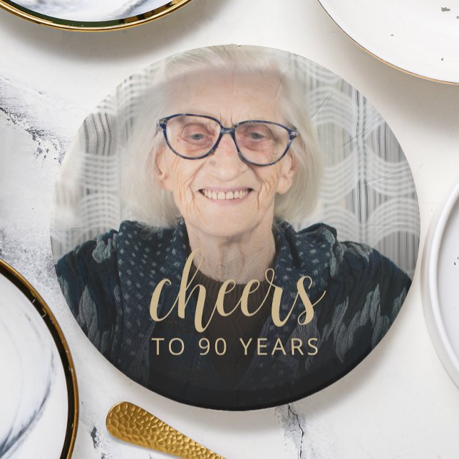 90th Birthday Party Photo Cheers Paper Plate (Creator Uploaded)