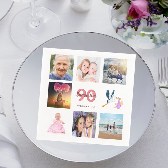 90th birthday party photo collage napkin (Creator Uploaded)