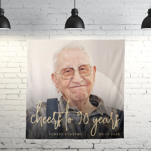 90th Birthday Party Photo Gold Script Cheers Tapestry