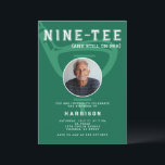 90th Birthday Party Photo Modern Golf Green Invitation<br><div class="desc">Celebrate in style with this golf-themed milestone birthday invitation, featuring the clever pun "Nine-Tee (and still on par)" for a fun and sporty touch. Set against a vibrant green background, this design showcases a bold golf club and tee illustration, with a customisable photo of the birthday honoree inside the golf...</div>