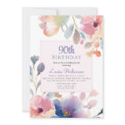 90th Birthday Party Pink Watercolor Floral