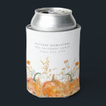 90th Birthday Party Pumpkin Wildflower Custom Can Cooler<br><div class="desc">Fall pumpkins are nestled in delicate golden yellow and orange wildflowers to create an elegant aesthetic. All of the text is editable so you can easily craft your own special mood.</div>