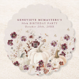 90th Birthday Party Pumpkin Wildflower Custom Paper Coaster