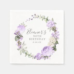 90th Birthday Party Purple Rose Floral Custom Napkin