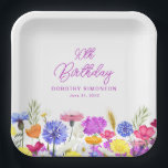 90th Birthday Party Purple Wildflower Custom Paper Plate<br><div class="desc">A pretty watercolor wildflower border decorates the bottom of this birthday party custom paper plate. The colourful wildflowers are perfect for a spring or summer birthday party. The birthday celebrant's name and birthday are included for you to personalise. All text is editable.</div>