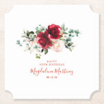 90th Birthday Party Red Rose Pink Peony Custom Paper Coaster<br><div class="desc">Pretty red roses and blush pink peonies decorate this 90th birthday party custom paper coaster. A lovely floral arrangement runs across the top. Elegant typography spells out Happy 90th birthday in two lines. Two additional lines of text allow further customisation with the birthday celebrant's name and date below. This item...</div>