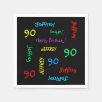 90th Birthday Party Repeating Names, Black Paper