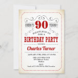 90th Birthday Party - Retro Creamy White and Red Invitation<br><div class="desc">90th birthday party invitation for men or women. Elegant retro design in red, black and white with a vintage creamy background. Festures stylish typography script font. Cheers to 90 years! Can be personalised into any age. Perfect for a milestone adult bday celebration. Printed Zazzle invitations or instant download digital template....</div>