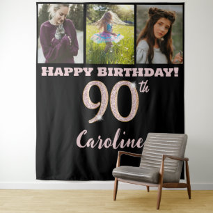 90th Birthday Party, Rose Gold Glitter & 3 photos Tapestry