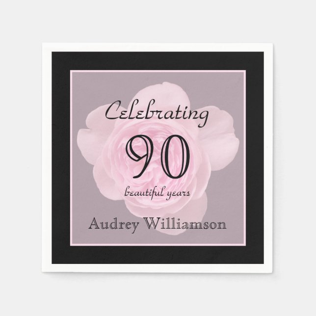 90th Birthday Party Rose Paper Napkins (Front)