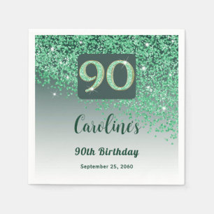 90th Birthday Party Sparkling Green Glitter Napkin