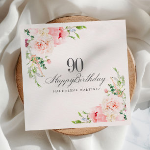 90th Birthday Party Supplies Pink Floral Custom Napkin