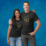 90th Birthday Party T-Shirt<br><div class="desc">Celebrate a special 90th birthday with this black t-shirt featuring gold script. Show your love and appreciation for the birthday boy or girl with this eye-catching t-shirt that can be easily personalised. Make this 90th birthday celebration even more special with this stylish and modern t-shirt that will be sure to...</div>