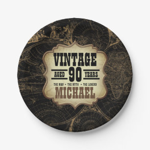 90th Birthday Party Vintage Theme Custom Name Paper Plate