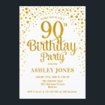 90th Birthday Party - White & Gold Invitation<br><div class="desc">90th Birthday Party Invitation.
Elegant design in white and faux glitter gold. Features stylish script font and confetti. Message me if you need custom age.</div>