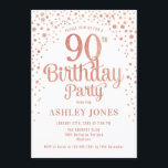 90th Birthday Party - White & Rose Gold Invitation<br><div class="desc">90th Birthday Party Invitation.
Elegant design in white,  pink and faux glitter rose gold. Features stylish script font and confetti. Message me if you need custom age.</div>