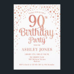 90th Birthday Party - White & Rose Gold Invitation<br><div class="desc">90th Birthday Party Invitation.
Elegant design in white,  pink and faux glitter rose gold. Features stylish script font and confetti. Message me if you need custom age.</div>