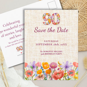 90th Birthday Party - Wildflower Save the Date Announcement Postcard