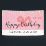 90th Birthday Party with Confetti Pink Banner<br><div class="desc">Congratulations on this huge milestone in your life! This banner has a fun confetti top boarder with custom dates and name option. 90th birthday party banner can be changed to other dates if needed. pink</div>